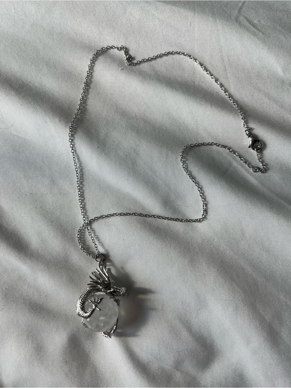 Silver Dragon Necklace holding Crystal Ball